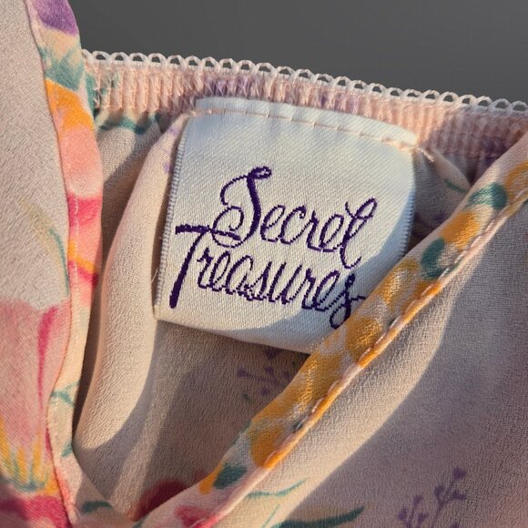 Vintage 80s Pink Floral Babydoll Lingerie Top Camisole Size L Split Front Fairy - Picture 5 of 7